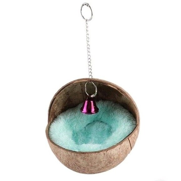 Handmade Bird Nest Hanging Natural Coconut Shell Birds House Hut Breeding Nest - Picture 1 of 4